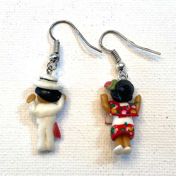 Handmade Clay Mexican Man Woman Dancer Earrings NEW - Picture 2 of 3